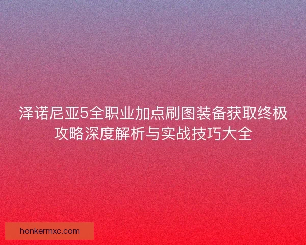 泽诺尼亚5全职业加点刷图装备获取终极攻略深度解析与实战技巧大全