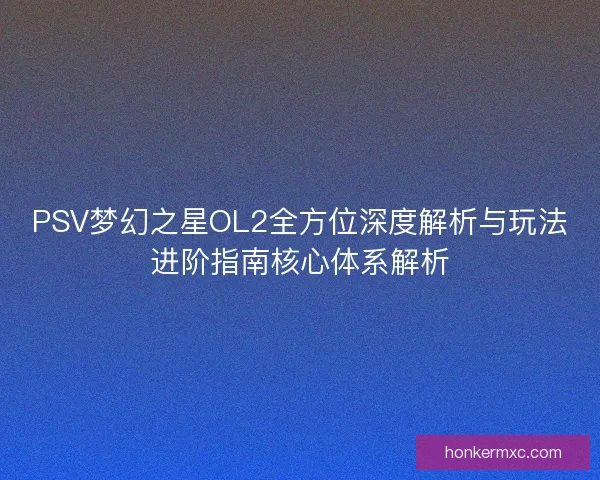PSV梦幻之星OL2全方位深度解析与玩法进阶指南核心体系解析